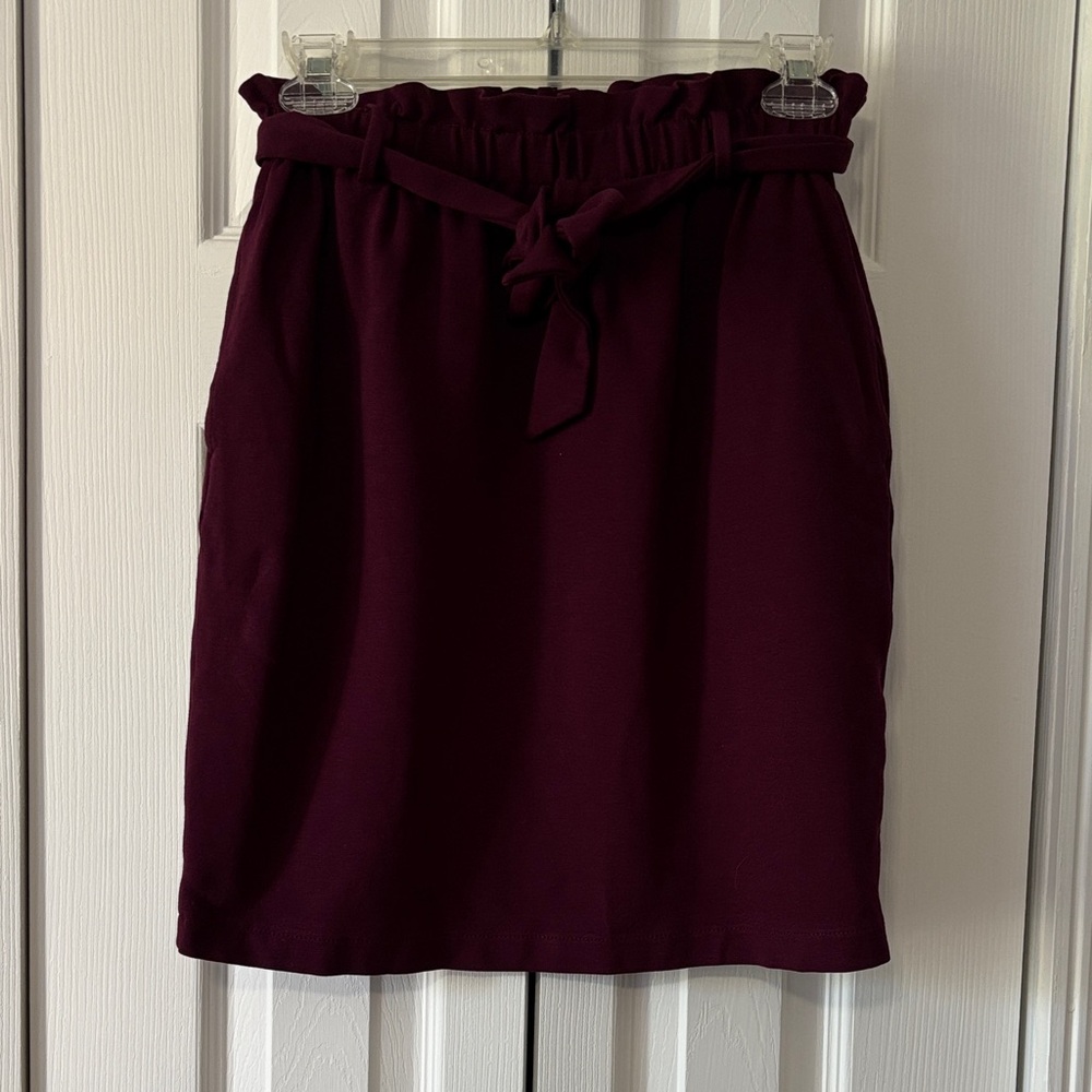 Paperbag Waist Tie Mini Skirt - Deep Wine